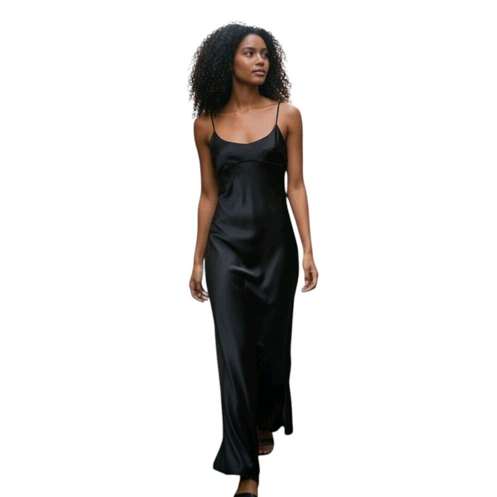 Thirty/Thirty LA Maxi Slip Dress Womens Sz XL Satin Black Cocktail Party Classic